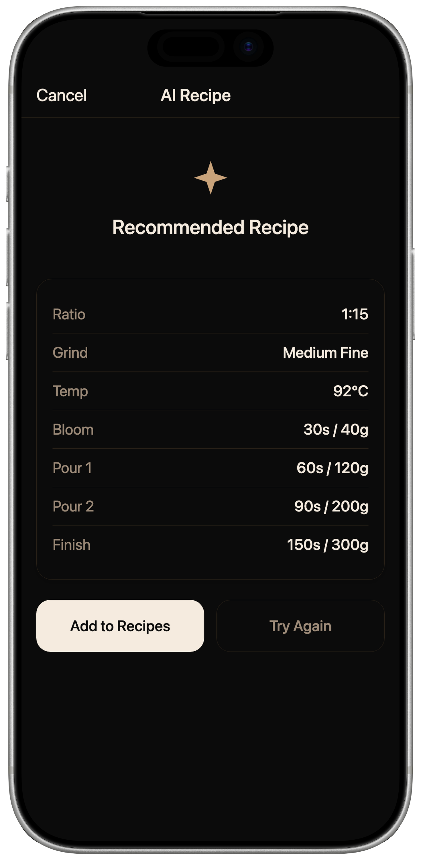 Drippe dial-in screen for the next cup