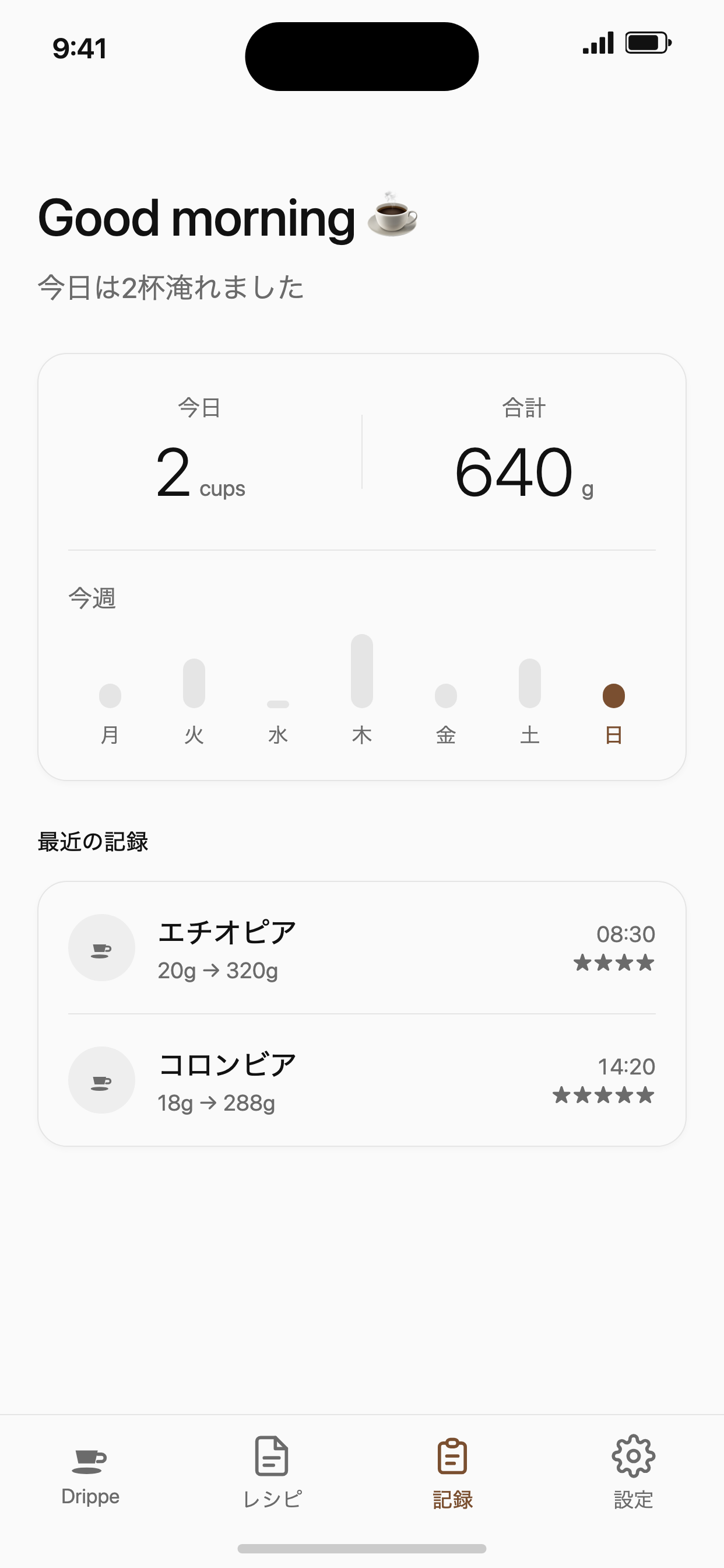 Drippe 記録画面
